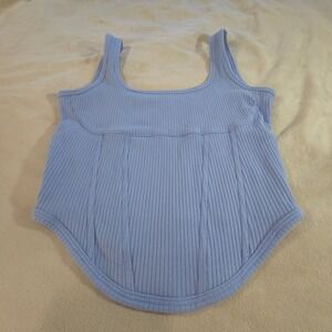PINK Victoria's Secret Ribbed Corset Tank Top Blue Curved Hem Small